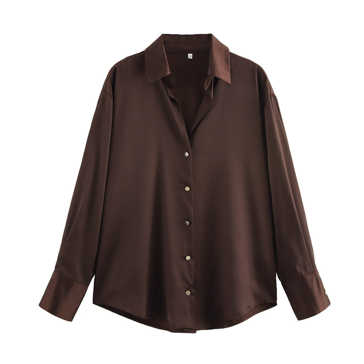 Damen nan oversized Satinbluse mit Hemdkragen, verlängerten Manschetten und abgerundetem Saum Echo Archiv