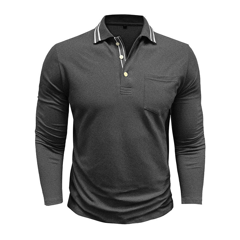 Herren elegantes Langarm-Polohemd mit modischem Kragen und praktischer Brusttasche Echoarchiv