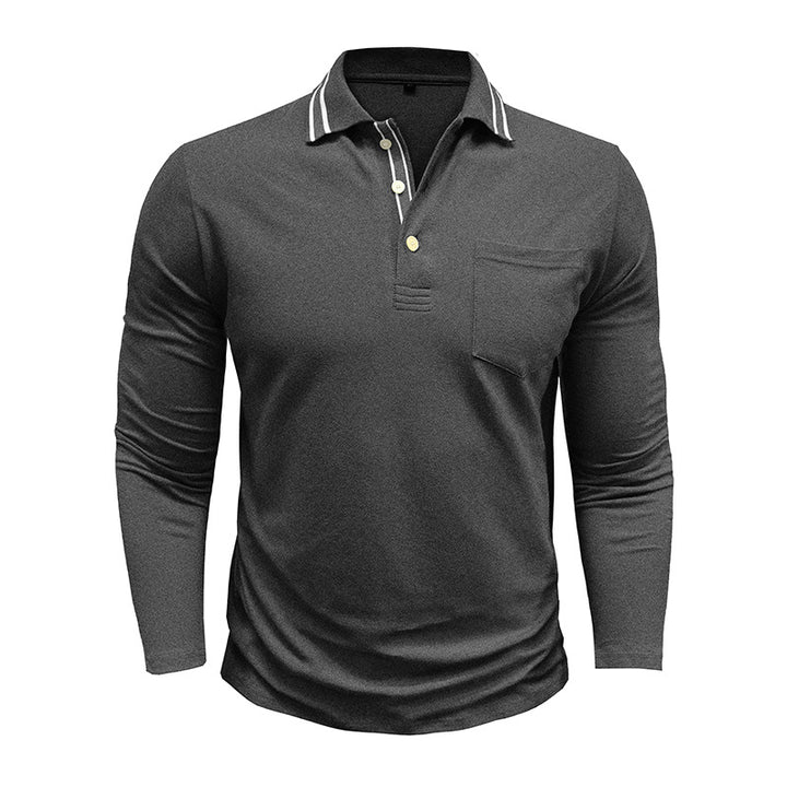 Herren elegantes Langarm-Polohemd mit modischem Kragen und praktischer Brusttasche Echoarchiv