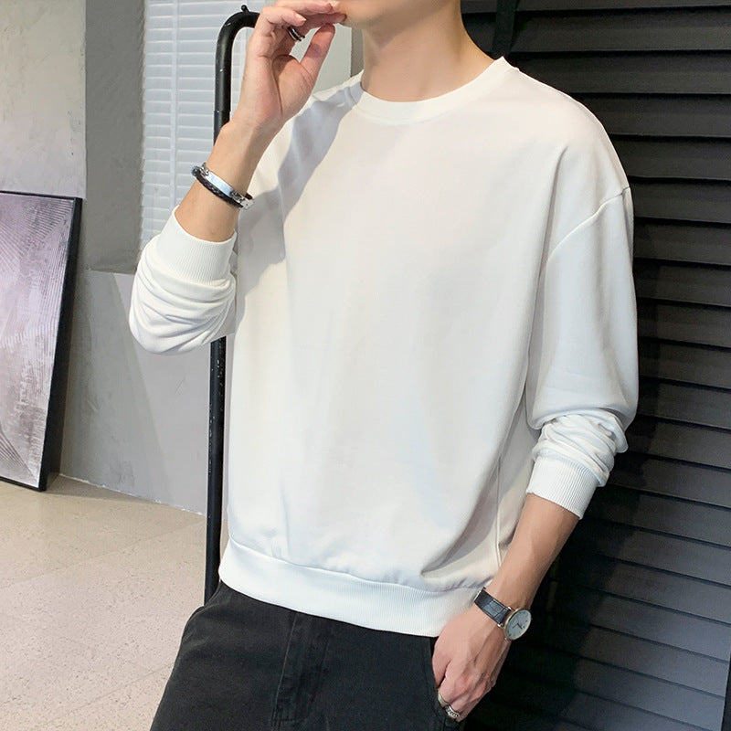 Herren Minimalistisches Rundhalsausschnitt-Sweatshirt aus Baumwollmix mit gerippten Bündchen Echoarchiv