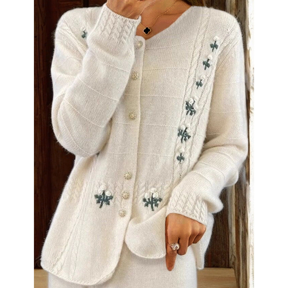 Damen nan Strickcardigan mit floraler Reliefstickerei und Zopfmuster Echo Archiv