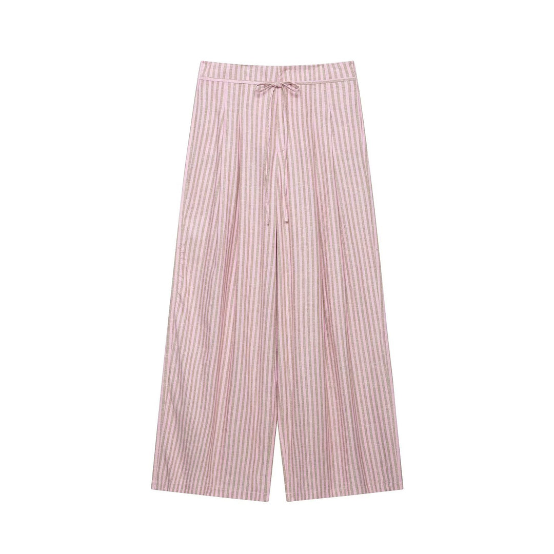 Damen nan weite Leinenhose mit Streifenmuster und Kordelzug Echo Archiv