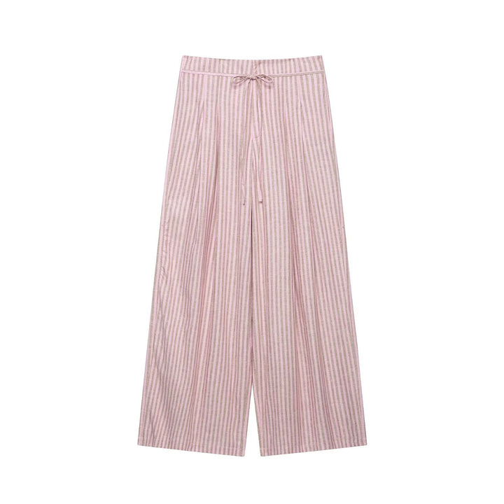 Damen nan weite Leinenhose mit Streifenmuster und Kordelzug Echo Archiv
