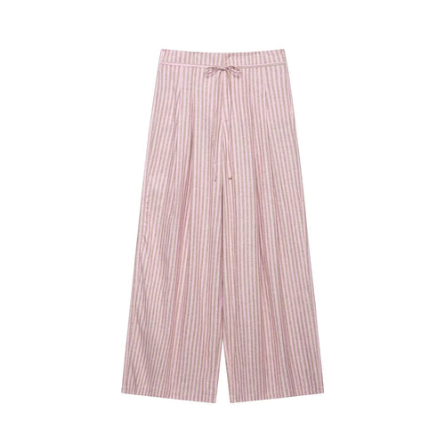 Damen nan weite Leinenhose mit Streifenmuster und Kordelzug Echo Archiv