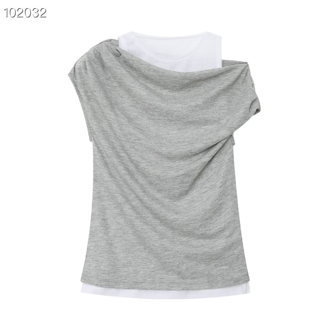 Damen lässiges Overlay T-Shirt mit asymmetrischem Schnitt und eleganten Falten Echo Archiv