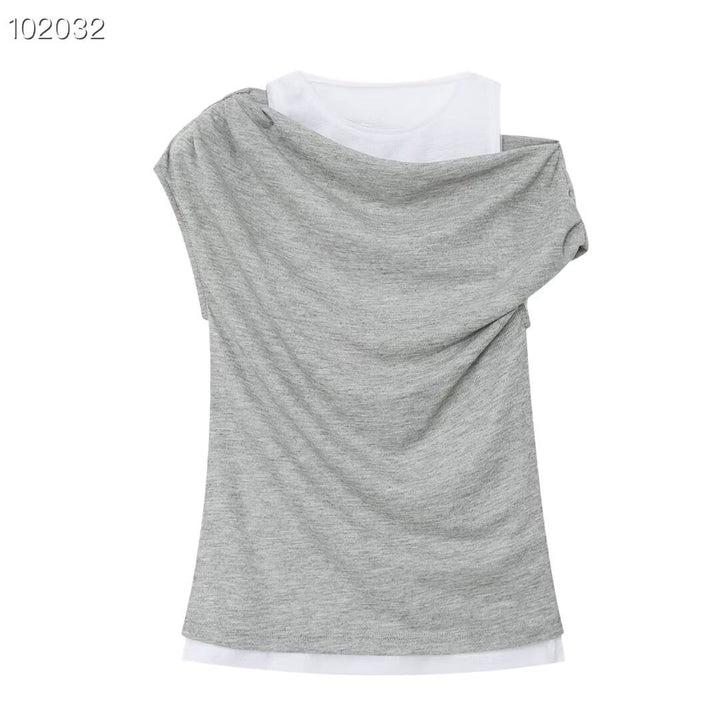 Damen lässiges Overlay T-Shirt mit asymmetrischem Schnitt und eleganten Falten Echo Archiv
