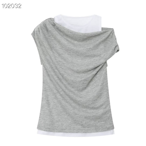 Damen lässiges Overlay T-Shirt mit asymmetrischem Schnitt und eleganten Falten Echo Archiv