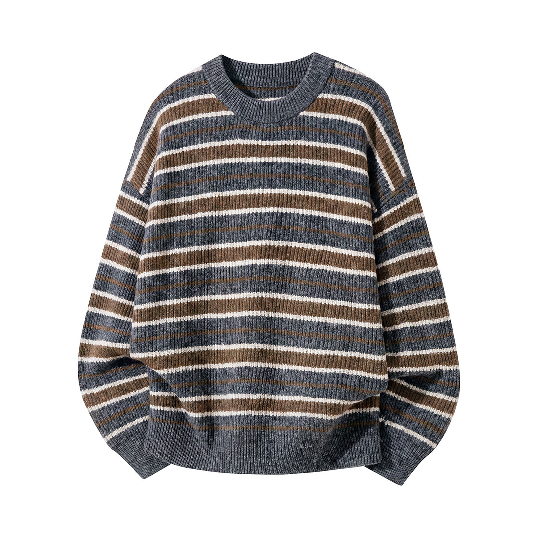 Unisex Gestreifter Oversize-Rippenstrickpullover mit Rundhalsausschnitt Echo Archiv