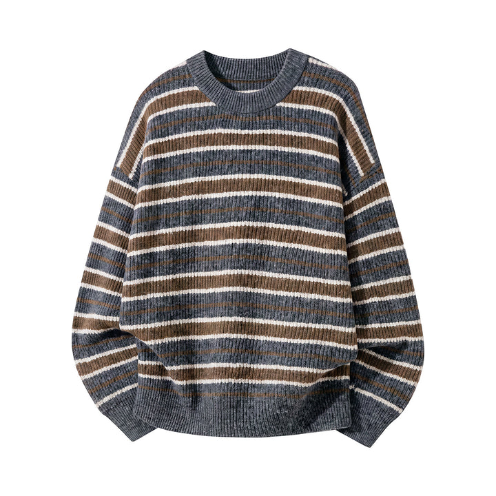 Unisex Gestreifter Oversize-Rippenstrickpullover mit Rundhalsausschnitt Echo Archiv