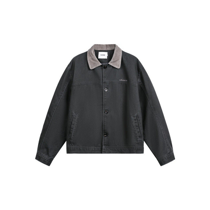 Herren Boxy-Canvas-Jacke mit Cordkragen und verdeckter Knopfleiste Echo Archiv