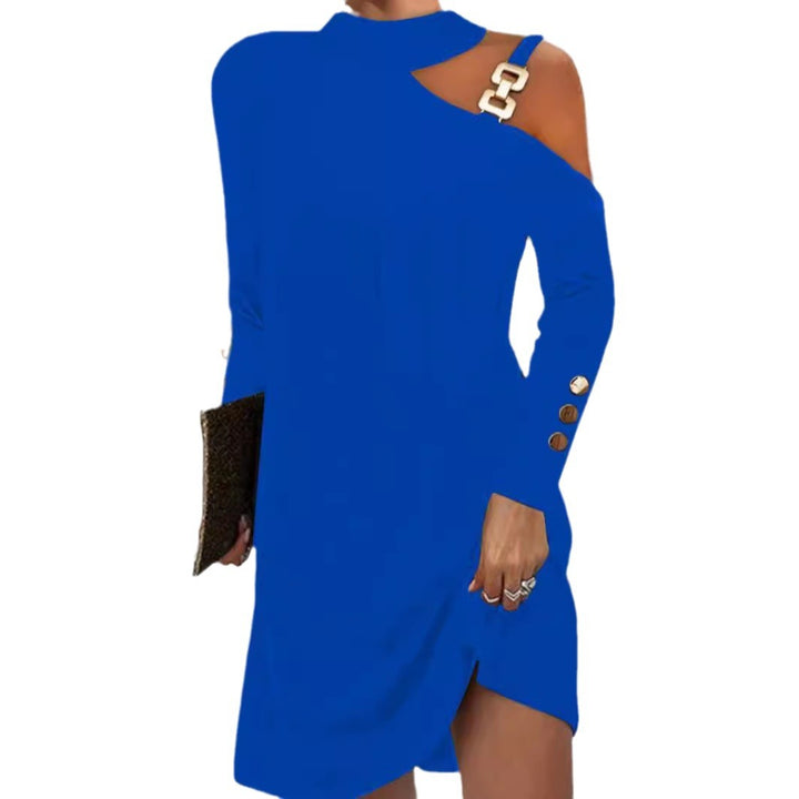 Damen nan asymmetrisches Minikleid mit Stehkragen, Cut-Out-Schulter und Zierkettenträger Echo Archiv