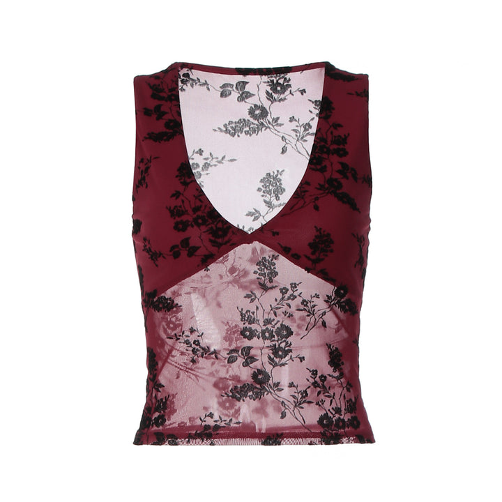 Damen elegantes Spitzentop mit floralem Muster und tiefem V-Ausschnitt Echo Archiv