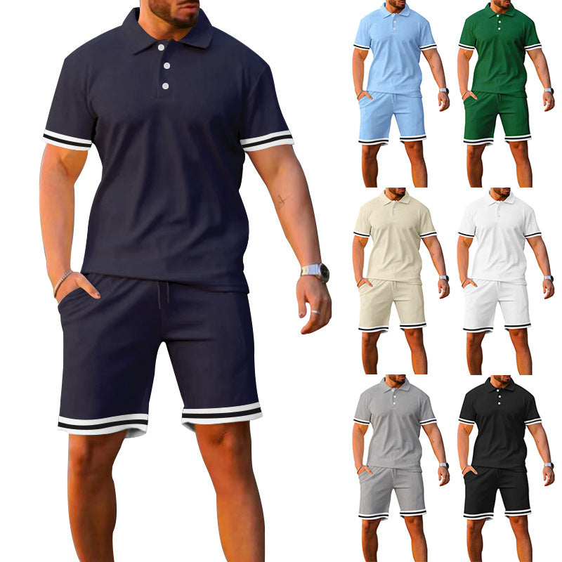 Herren sportliches Poloshirt und Freizeit-Shorts Set mit elastischem Bund und Kontraststreifen Echoarchiv