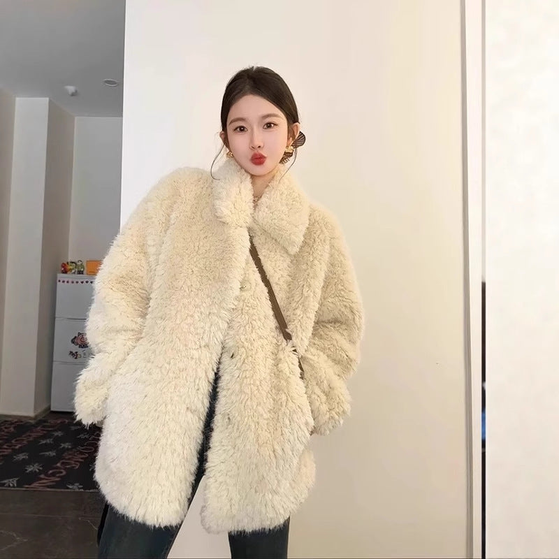 Damen Oversize Teddyfell‑Mantel mit Schalkragen und verdeckter Knopfleiste Echoarchiv