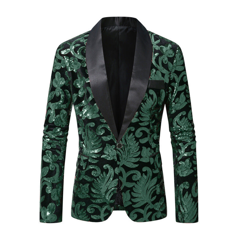 Herren Glamouröser Paillettenblazer mit filigranem floralem Design Echoarchiv
