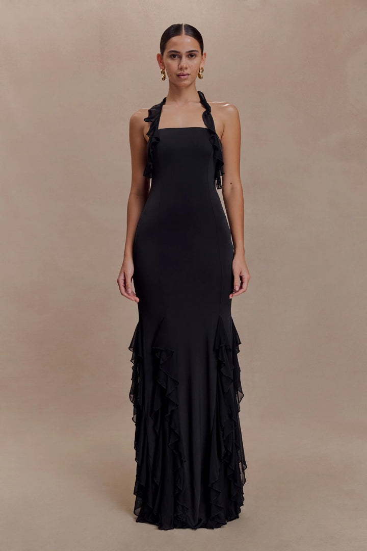 Damen Elegantes Langarm-Maxikleid mit Rüschendetails Echo Archiv