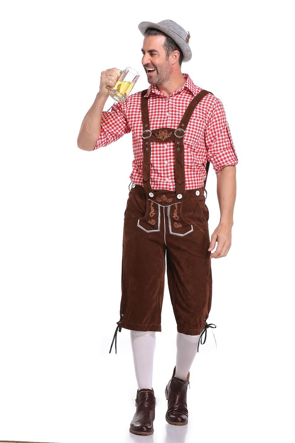 Herren nan moderne Samt-Trachtenkniebundhose mit dekorativer Stickerei und verstellbaren Trägern Echo Archiv