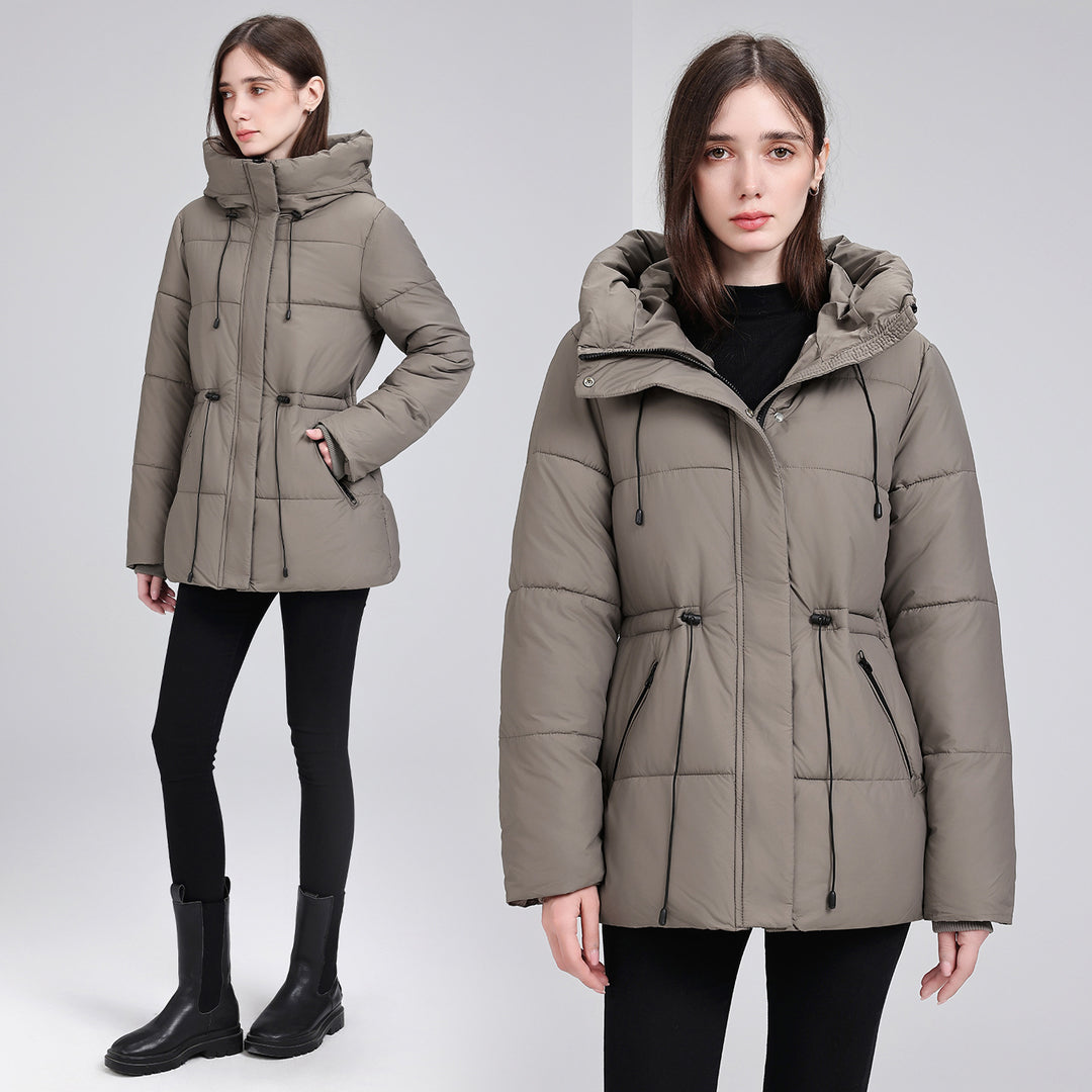 Damen Wattierter Mid‑Length Parka mit Kapuze, Taillenzug und Reißverschlusstaschen Echo Archiv