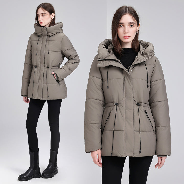 Damen Wattierter Mid‑Length Parka mit Kapuze, Taillenzug und Reißverschlusstaschen Echo Archiv