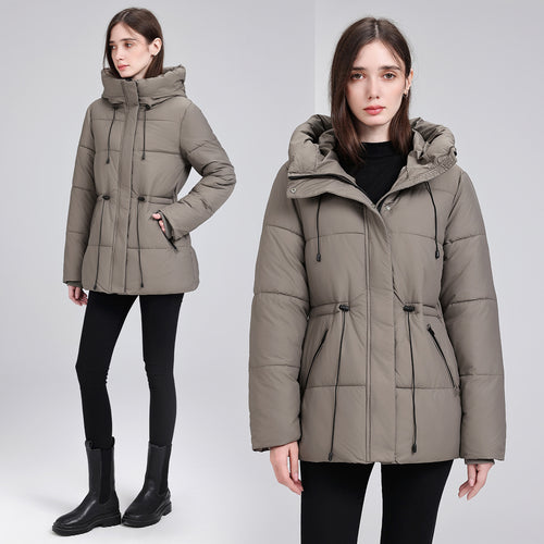 Damen Wattierter Mid‑Length Parka mit Kapuze, Taillenzug und Reißverschlusstaschen Echo Archiv
