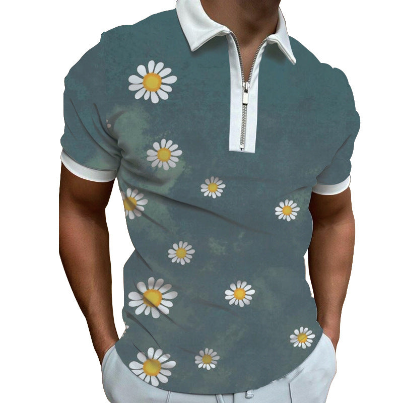 Herren Poloshirt mit modernem grafischen Muster und Reißverschluss Echoarchiv
