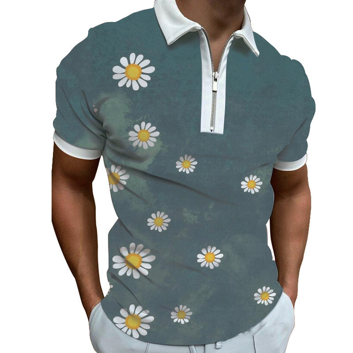 Herren Poloshirt mit modernem grafischen Muster und Reißverschluss Echoarchiv