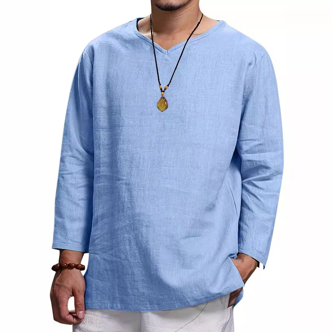 Herren Lässiges Langarmshirt mit V-Ausschnitt und praktischen Seitentaschen Echoarchiv