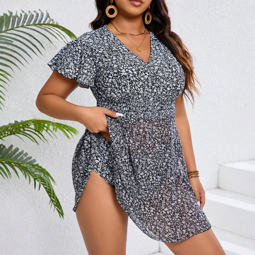 Damen Strandkleid mit floralem Design und Raffung Echo Archiv