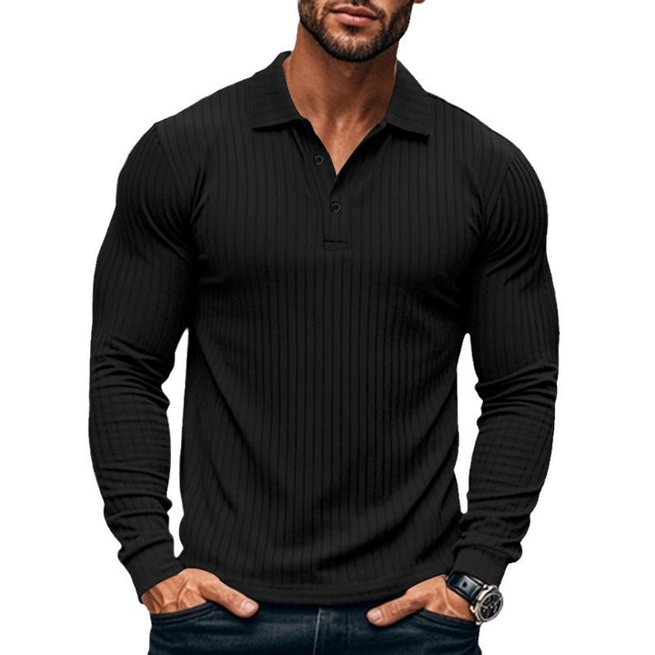 Herren nan athletisches Langarm-Poloshirt schmal geschnitten aus elastischem Rippstrick Echo Archiv