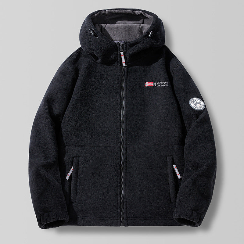Unisex nan Kapuzen-Fleecejacke mit hochgeschlossenem Haubenkragen, durchgehendem Reißverschluss und seitlichen Einschubtaschen Echo Archiv