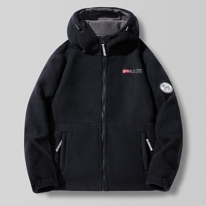 Unisex nan Kapuzen-Fleecejacke mit hochgeschlossenem Haubenkragen, durchgehendem Reißverschluss und seitlichen Einschubtaschen Echo Archiv