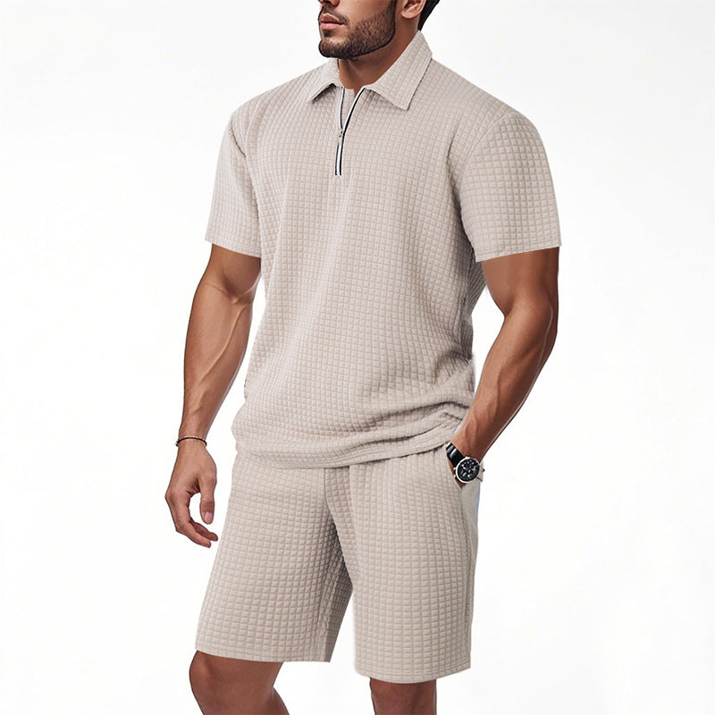Herren sportliches Kurzarm-T-Shirt und Shorts Set mit modernem Reißverschluss und strukturiertem Design Echoarchiv