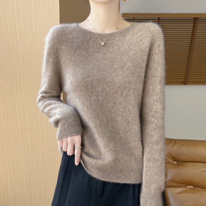 Damen Weicher Mohair‑Optik Rundhals‑Pullover mit feinem Rippsaum und leichter Oversize‑Passform Echoarchiv