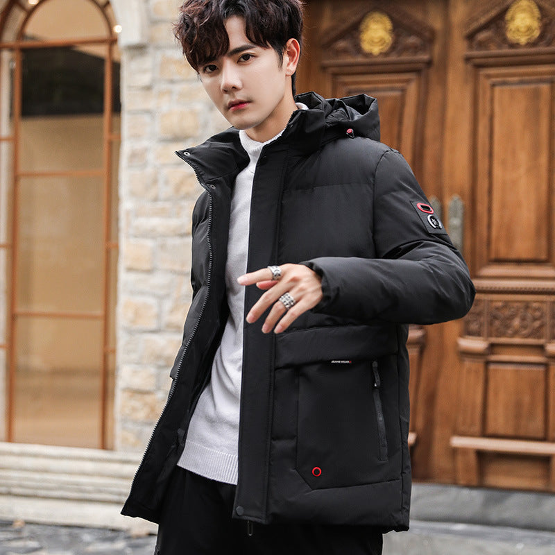Herren wattierter Parka mit Kapuze, hohem Stehkragen und Utility‑Taschen Echoarchiv