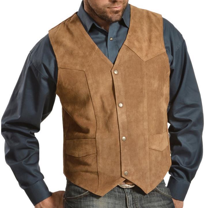 Herren Wildlederweste mit seitlichen Taschen und Druckknopfverschluss Echoarchiv