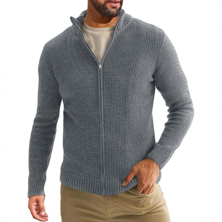 Herren Reißverschluss-Strickjacke mit Waffelstruktur und Stehkragen Echo Archiv