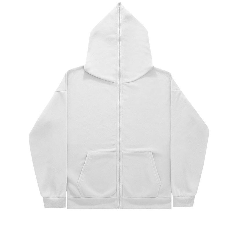 Unisex minimalistisch strukturierter Kapuzenzipper mit spitzer Kapuze, Kängurutasche und verstärkten Bündchen – Auréline