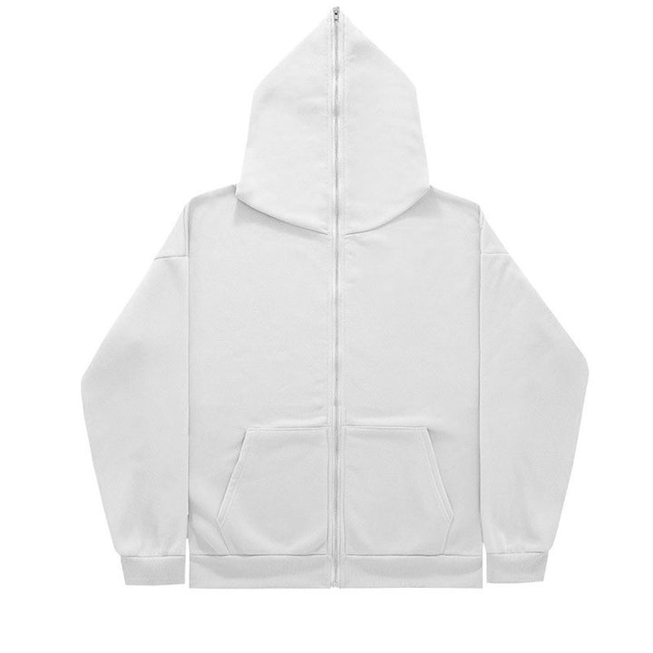 Unisex minimalistisch strukturierter Kapuzenzipper mit spitzer Kapuze, Kängurutasche und verstärkten Bündchen – Auréline