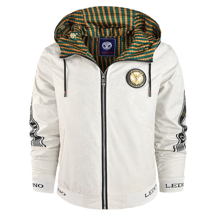 Herren nan leichte Kapuzenjacke mit gestreiftem Innenfutter, Logo-Ärmelprint und elastischem Saum Echo Archiv