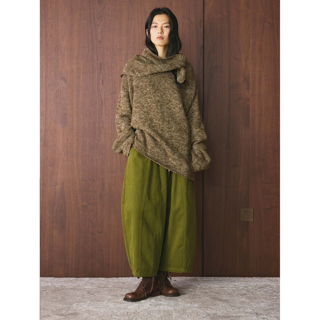 Damen Weite High‑Waist Canvas‑Culotte mit Kordelbund und Ziernähten Echoarchiv