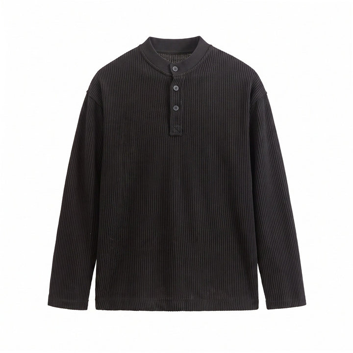 Herren Waffelstrick-Henley Langarmshirt mit Knopfleiste und entspannter Passform Echoarchiv