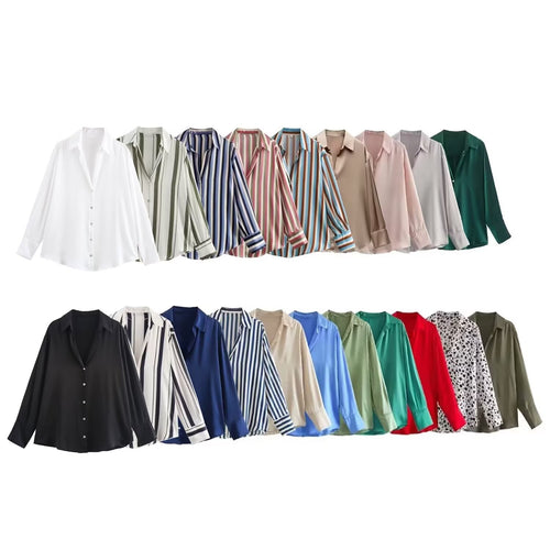 Damen Oversized Satinbluse mit Hemdkragen und breiten Manschetten Echo Archiv