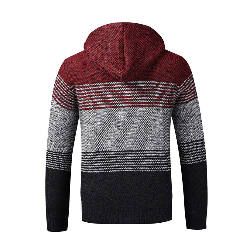 Herren Sportlicher Strickpullover mit Kapuze und dekorativen Streifen Echoarchiv