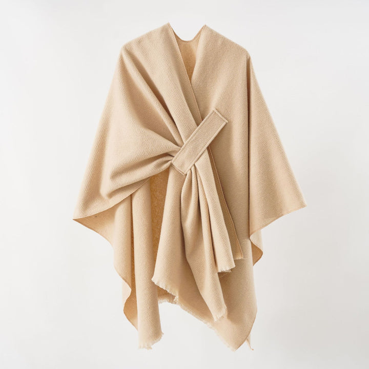Damen Strickponcho mit geometrischem Blockmuster und Fransen Echo Archiv