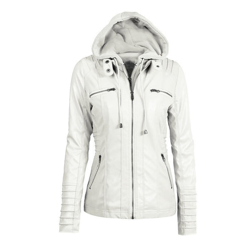 Damen Slim-Fit Kunstlederjacke mit Kapuze, Steppärmeln und Reißverschlusstaschen Echoarchiv