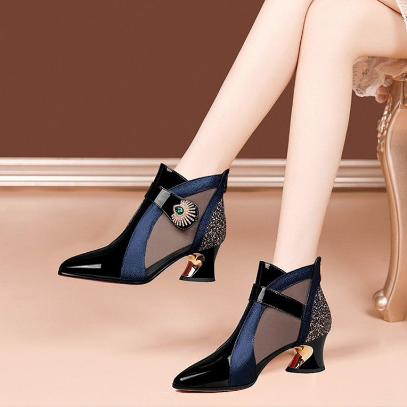 Damen nan elegante Netzstoff-Stiefelette mit Schmuckbesatz und geschwungenem Absatz Echo Archiv