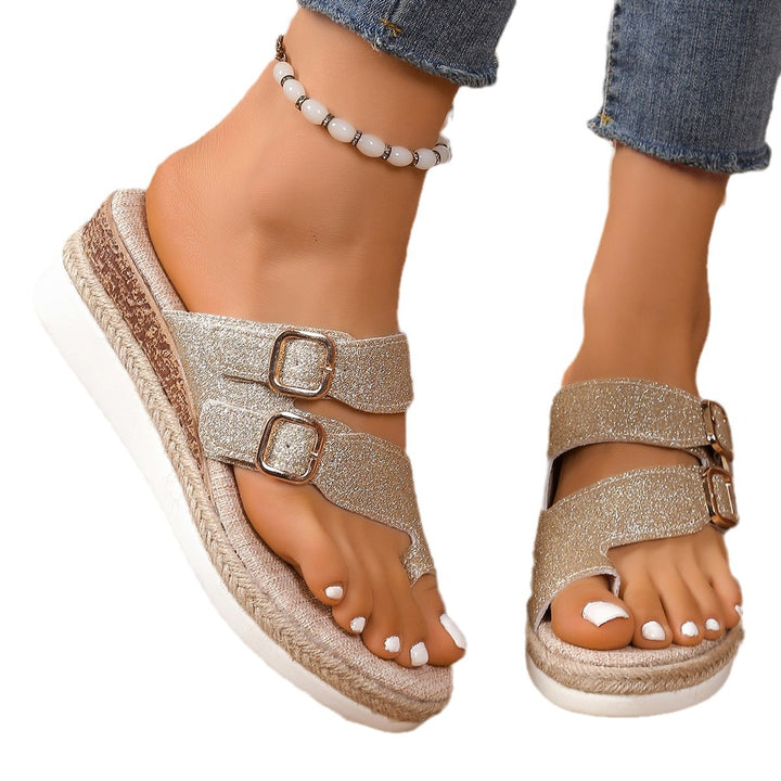 Damen nan komfortable Plateausandale im Espadrille-Stil mit doppeltem verstellbarem Schnallenriemen Echo Archiv