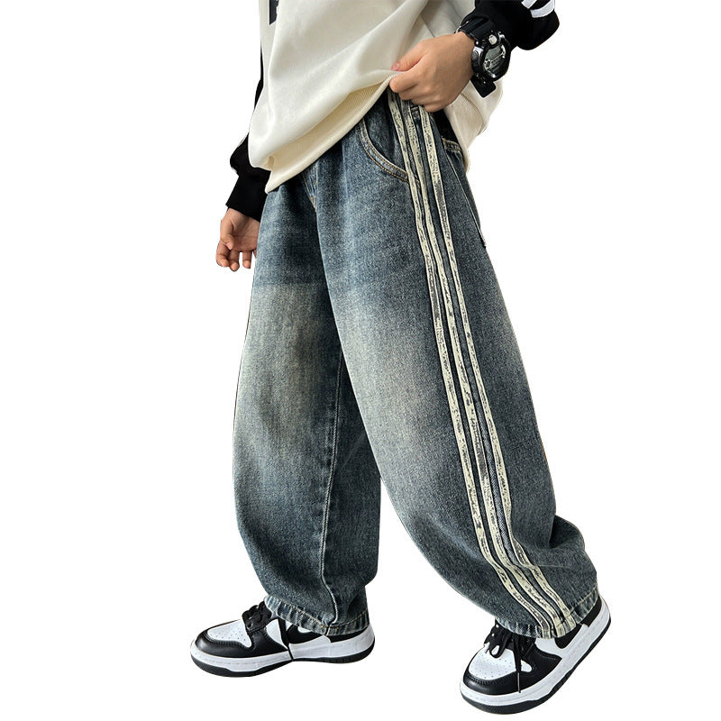Unisex weite Denim-Jeans mit seitlichen Streifen Echo Archiv