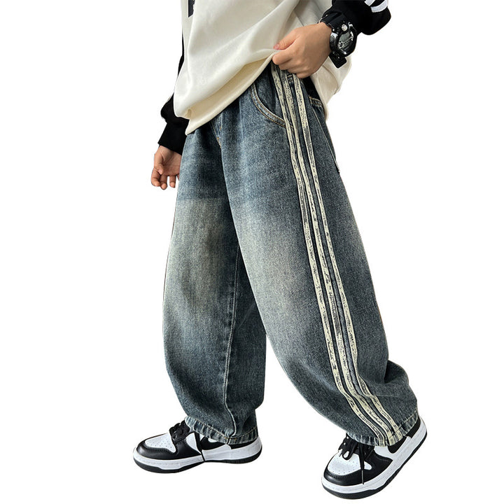 Unisex weite Denim-Jeans mit seitlichen Streifen Echo Archiv