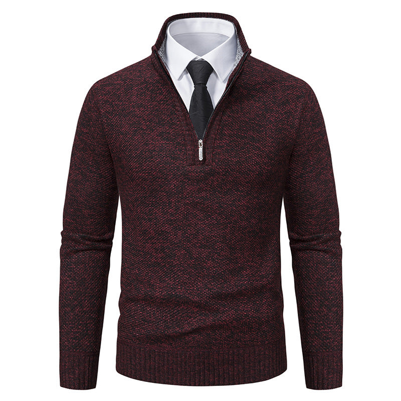 Herren eleganter Strickpullover mit halbem Reißverschluss und strukturierter Oberfläche Echoarchiv